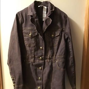Heavy brown denim jacket/dress, stretches